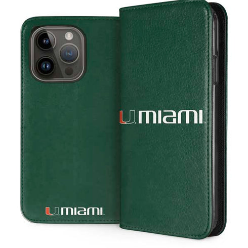University of Miami Horizontal Mark on Green iPhone 15 Pro Folio Case